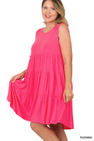 PLUS SIZE SLEEVELESS TIERED DRESS (FUCHSIA)