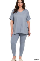 PLUS SIZE BRUSHED MICROFIBER LOUNGEWEAR SET (CEMENT)