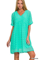 SWISS DOT BABY DOLL V-NECK DRESS (TURQUOISE)