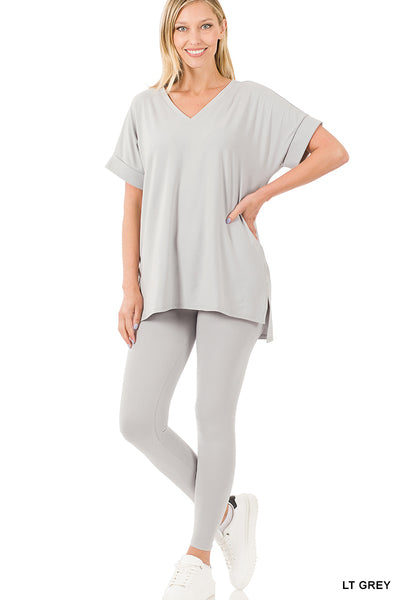 BRUSHED MICROFIBER LOUNGEWEAR SUIT (LT GREY)