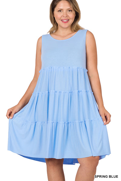 PLUS SIZE SLEEVELESS TIERED DRESS (SPRING BLUE)