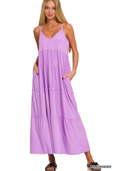 V-NECK CAMI MAXI TIERED DRESS (B LAVENDER)