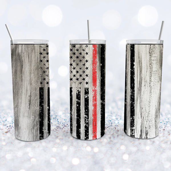 Grey Thin Red Line Tumbler