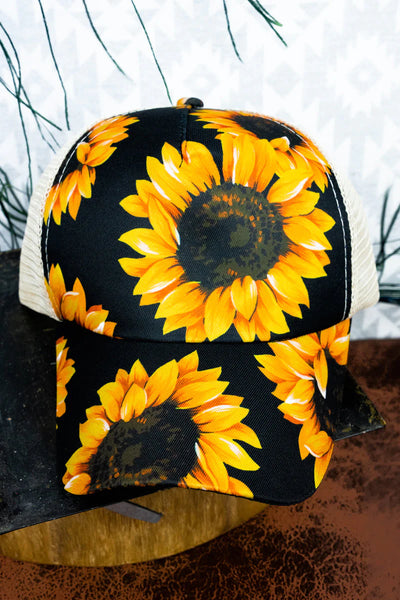 SUNFLOWER MESH PONYTAIL CAP