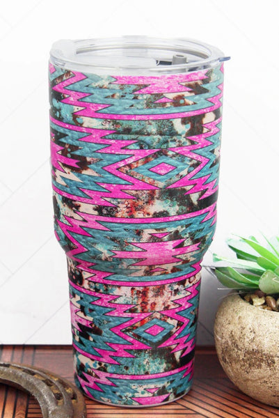 Pink and Teal Aztec 30 oz Tumbler